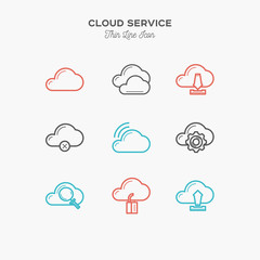 Fototapeta premium Cloud service icons sings set. Thin line art icons. Flat style illustrations isolated on white. Line icons for design projects.
