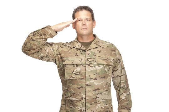 U.S. Army Soldier, Sergeant. Isolated and saluting.