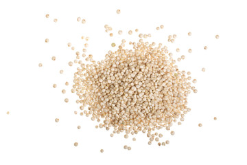 Fototapeta na wymiar white quinoa seeds isolated on white background. Top view