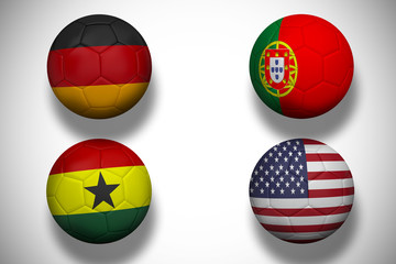 Composite image of group g footballs for world cup against white background with vignette