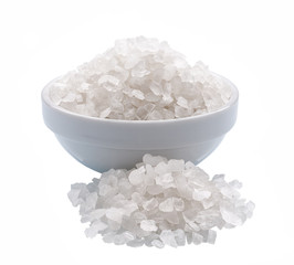 salt in a ceramic bowl isolated