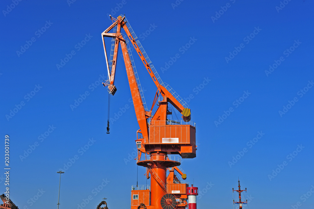 Wall mural port crane bridge and bulk carrier