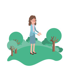 Fototapeta premium isometric woman in field landscape avatar character vector illustration design