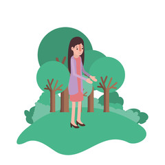 isometric woman in field landscape avatar character vector illustration design