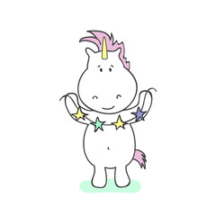 Illustration wiht cute unicorn. Vector illustration.