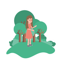 isometric little girl in field landscape character vector illustration design