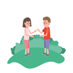 couple isometrics in field landscape avatars characters vector illustration