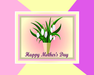 Mothers day greeting card with flowers background. White snowdrops.	