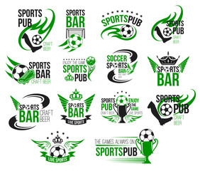 Naklejka premium Football sport pub icon of soccer ball and trophy