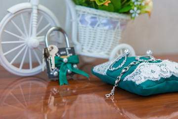 Glamorous white wedding shoes with a decor