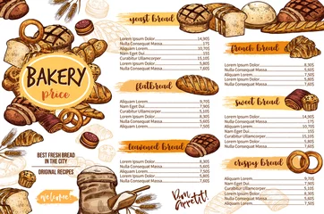 Fotobehang Bakery menu template of bread for cafe and pastry © Vector Tradition