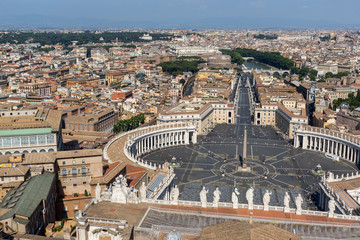 Fototapeta na wymiar Amazing Panorama to Vatican and city of Rome from dome of St. Peter's Basilica, Italy