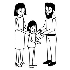 parents couple with daughter isometric characters vector illustration design