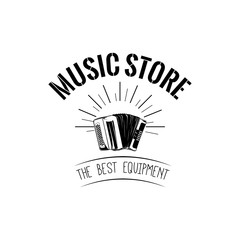 Classical bayan (accordion). usic store label, music shop logo. Musical instrument icon. Vector.