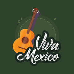 Viva mexico design with guitar icon over green background, colorful design. vector illustration