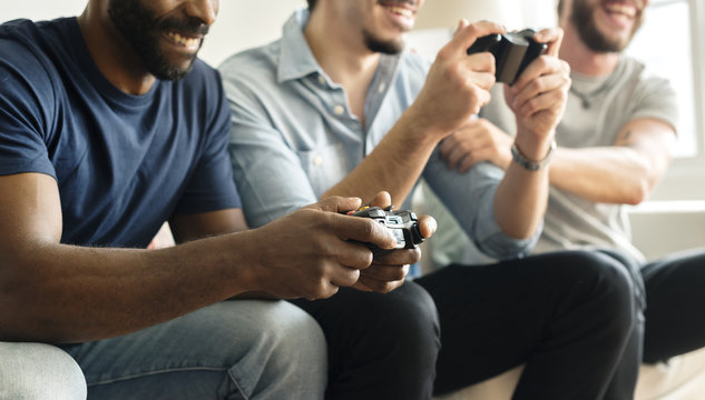 Man playing video game together