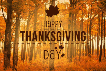Happy thanksgiving against autumn scene