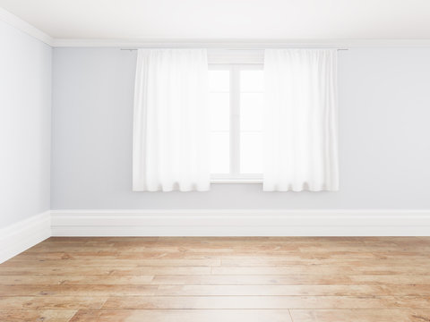 Blank simple interior room background empty white walls corner and white wood floor contemporary,3D rendering