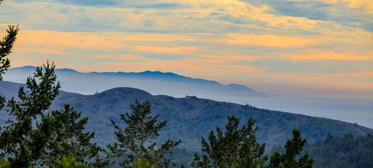 Fog rolling in around Mount Tamalpais north of San Francisco California