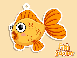 Cute Fish Cartoon sticker. Vector illustration isolated on Color background