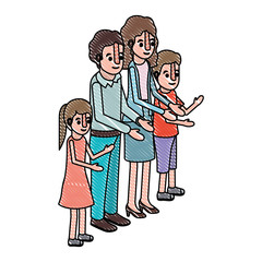 parents couple with son and daughter isometric vector illustration design