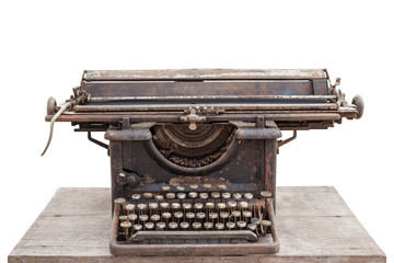 Fototapeta na wymiar Old vintage typewriter on wooden table isolated on white background