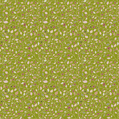 Materiał do szycia herbal seamless pattern. Many colored leaves. Vegetation. Branches with leaves. Texture for design of fabric, paper, wrappers and wallpaper.