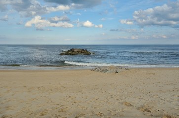 View of the beach in Belmar, New Jersey, along the long Jersey Shore beach on the Atlantic Ocean 