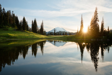 Sunrise at Tipsoo Lake with Mt. Rainier