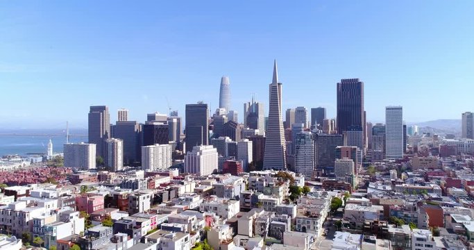 Aerial view of San Francisco city skyline on beautiful sunny clear day 