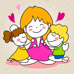 Hand drawing cartoon happy mothers day
