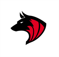 Black wolf, Wild wolf. Black wild dog. k-9, Dog logo, Canine logo suitable for team mascot, community icon, emblem, product identity, illustration for clothing, etc.