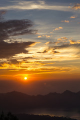 Fototapeta na wymiar Sunrise seen from Mount Batur in Bali, Indonesia