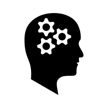 Gears in bald head side view vector icon