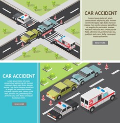 Fototapeta na wymiar Isometric low poly accident crosswalk with bump car vector illustration 