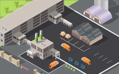 Fototapeta premium Isometric low poly waste processing plant infographic