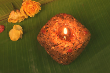 Indian Rice Flour oil Lamp with flower