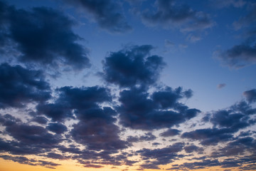 Beautiful cloudy sky during sunset or sunrise.