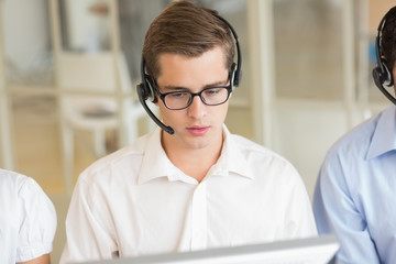 Male customer service agent in call center