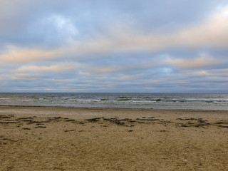 Frosty winter morning on the Riga seashore in Jurmala. Latvia 2018