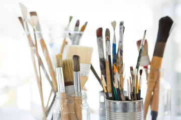 Various paintbrush in container