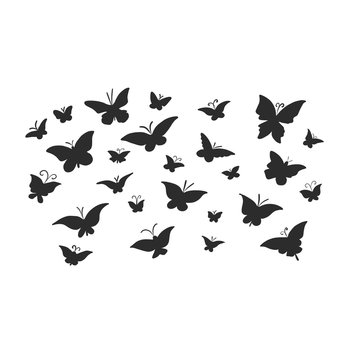 Butterflies are black on white background. Patterned insects isolated. 