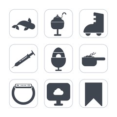 Premium fill icons set on white background . Such as celebration, ice, seafood, dinner, time, fish, equipment, skate, vanilla, traditional, sign, meal, strawberry, cream, cloud, dish, sport, spring
