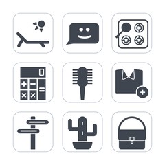Premium fill icons set on white background . Such as sunny, comb, cook, happy, accounting, t-shirt, face, home, hot, direction, business, cooking, hair, gas, emotion, cactus, fashion, plant, summer