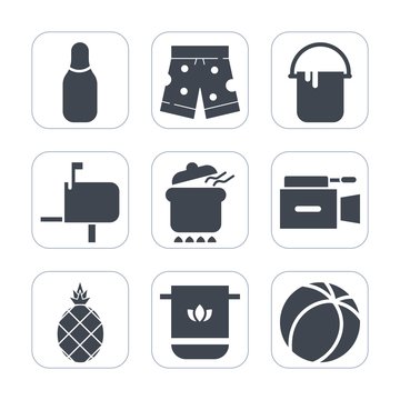 Premium fill icons set on white background . Such as white, color, speed, shorts, short, cotton, meal, leisure, television, exotic, post, camera, fashion, fruit, fresh, film, clothing, paint, soft