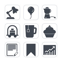 Premium fill icons set on white background . Such as sign, object, document, home, text, balloon, lamp, birthday, happy, air, trend, bellboy, breakfast, edit, sweet, cup, trolley, celebration, pot