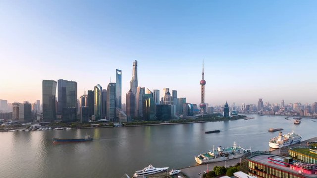 time lapse of shanghai skyline and huangpu river in the early morning , China