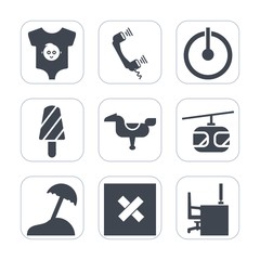 Premium fill icons set on white background . Such as small, business, office, control, sign, train, switch, phone, palm, child, telephone, power, fruit, web, beach, sky, island, kid, happy, horse, sea