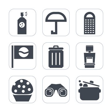 Premium fill icons set on white background . Such as umbrella, temple, sakura, food, cooking, cook, trash, equipment, doughnut, ecology, xray, cake, sweet, landmark, japan, recycling, dessert, cheese