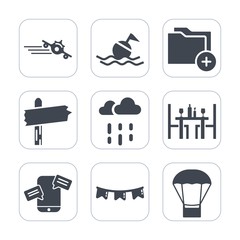 Premium fill icons set on white background . Such as wet, travel, communication, hot, food, rain, happy, departure, transportation, air, holiday, plane, water, coffee, trip, way, life, sea, arrow